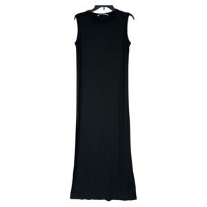 SUSANA MONACO WOMEN’S BLACK CREW NECK SLEEVELESS MAXI DRESS SIDE SLIT SZ M
